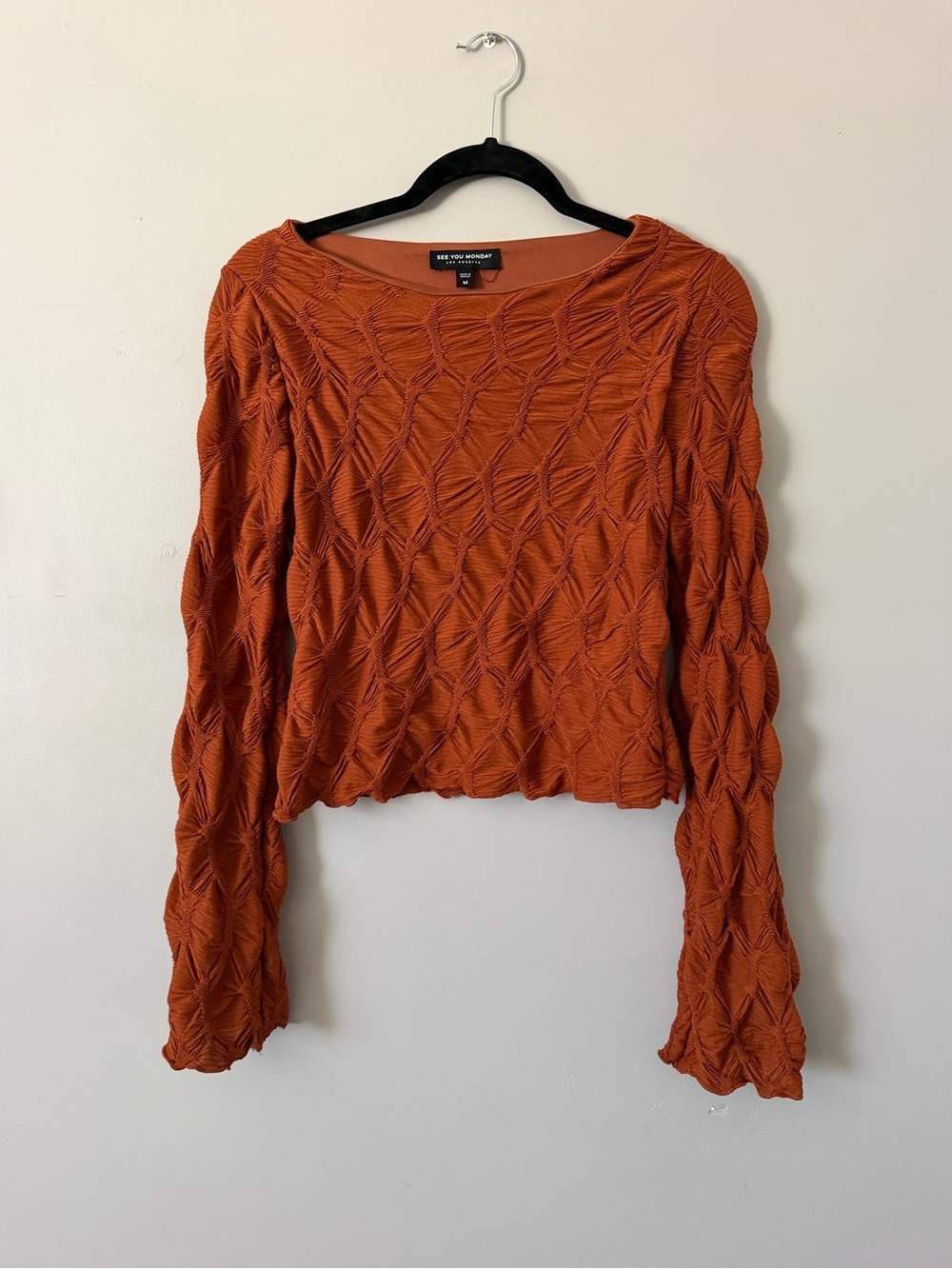 See You Monday Rust Orange Textured Knit Long-Sleeve Top